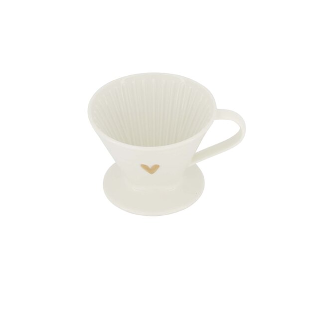 Zusss Koffiefilterhouder keramiek hartje wit/goud