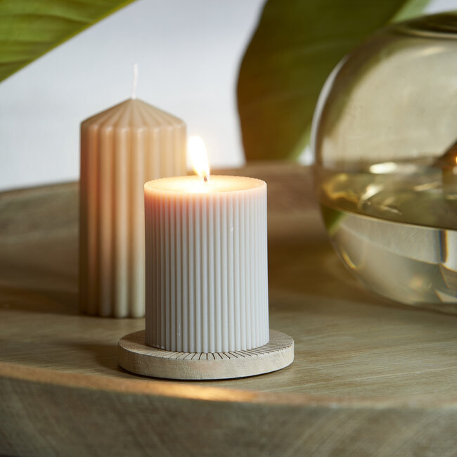 Riviera Maison Fine Rib Pillar Candle flax 7x9