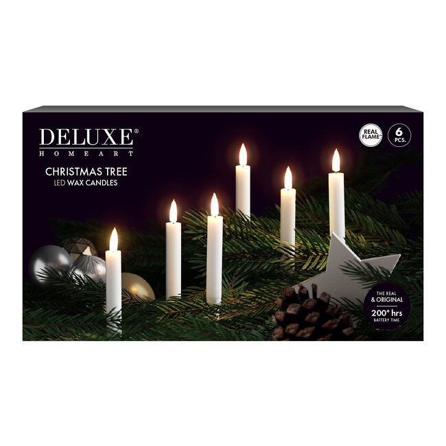 Deluxe Homeart Christmas tree LED wax candles, 6 pcs
