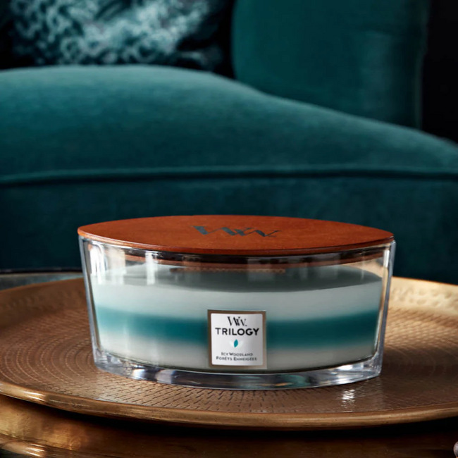Woodwick Trilogy Icy Woodland Ellipse WoodWick® HearthWick Flame© 50h