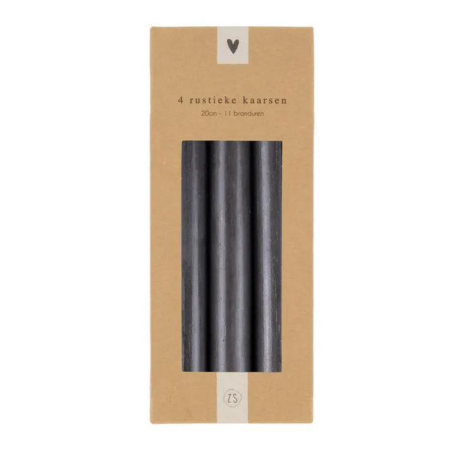 Zusss 4 rustieke kaarsen 20cm zwart