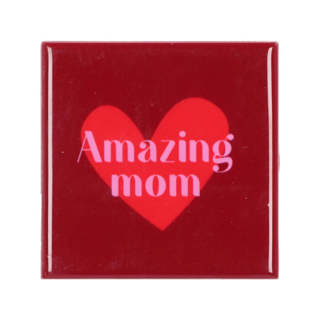 Tegeltje 'Amazing Mom' – Donkerrood & Roze 10x10x1cm