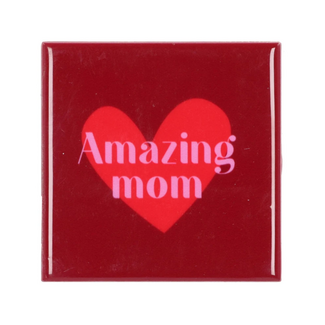 Daan Kromhout Tegeltje 'Amazing Mom' – Donkerrood & Roze 10x10x1cm