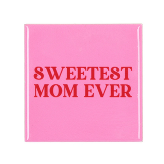 Daan Kromhout Tegeltje 'Sweetest mom ever' – Lichtroze & Rood 10x10x1cm Daan Kromhout Tegeltje 'Sweetest mom ever' – Lichtroze & Rood 10x10x1cm