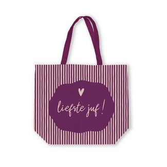 Canvas Tas Liefste Juf – Soft Stripe Paars – 48x38 cm
