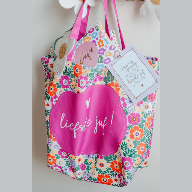 Canvas Tas Liefste Juf – Summer Flower – 48x38 cm