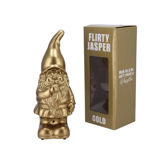 Tuinkabouter 'Flirty Jasper' Gold met Sensor & Geluid