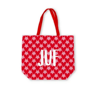 Canvas Tas Juf – Hartjes XL  – 48x38 cm