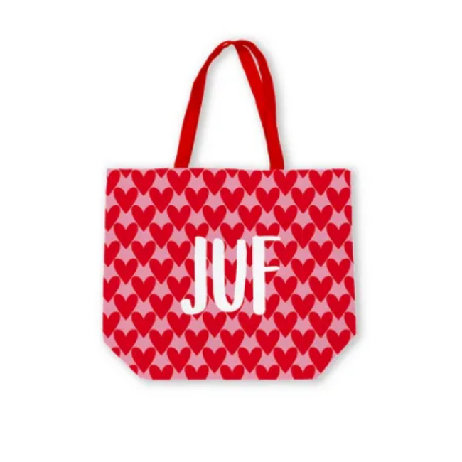 Canvas Tas Juf – Hartjes XL  – 48x38 cm