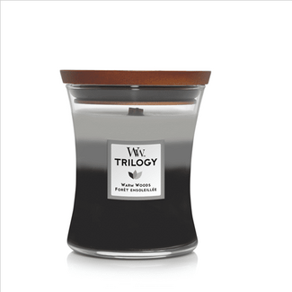 Woodwick Trilogy Warm Woods Medium Candle WoodWick© 60h. Woodwick Trilogy Warm Woods Medium Candle WoodWick© 60h.