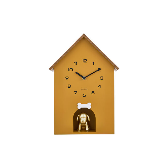 Present Time Wall clock Dog House ochre yellow