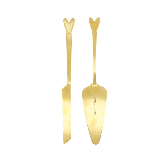 Zusss Cake server and knife made with love heart gold