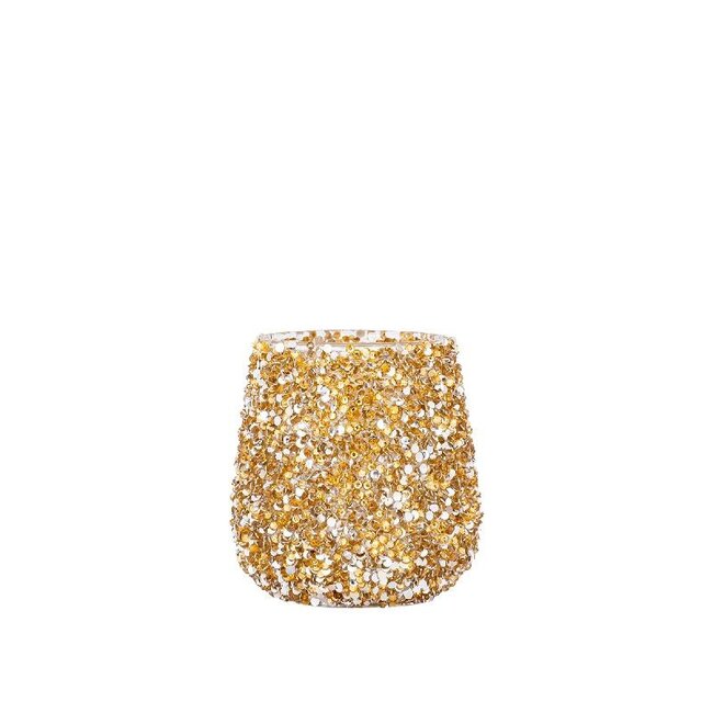 PTMD Ingra Gold glass round tealight with beads