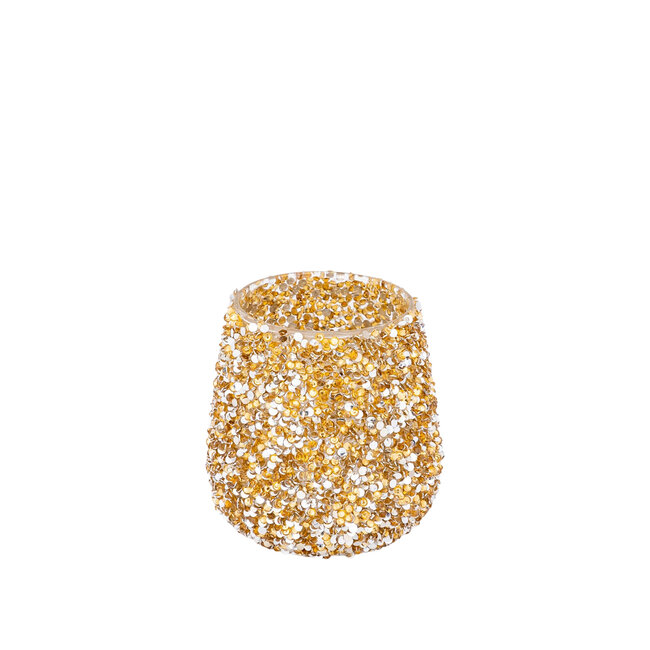 PTMD Ingra Gold glass round tealight with beads