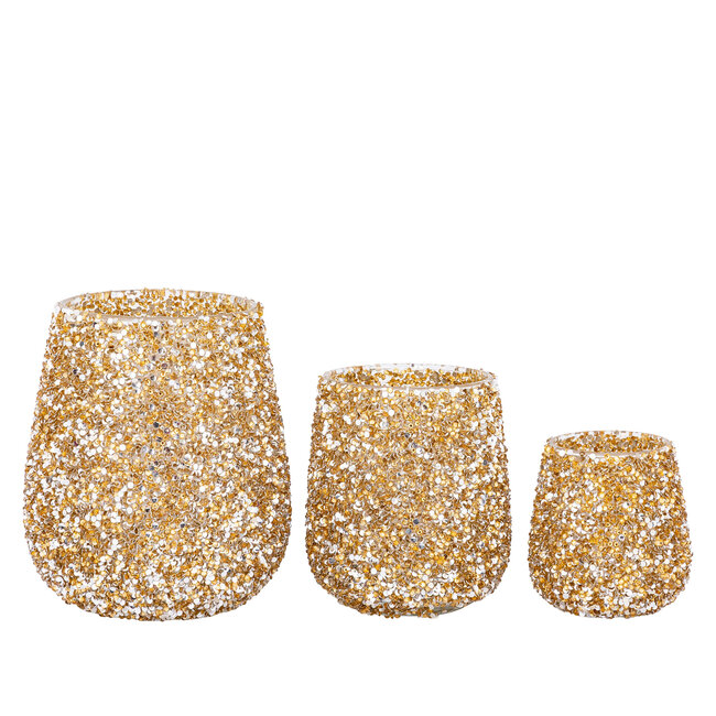 PTMD Ingra Gold glass round tealight with beads