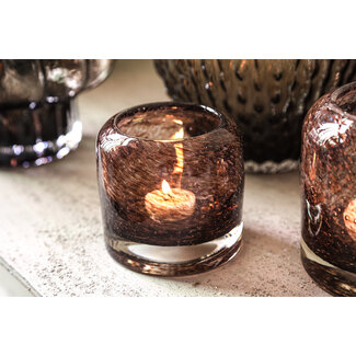 PTMD Jalenn Dark Brown heavy bubble glass tealight M PTMD Jalenn Dark Brown heavy bubble glass tealight M