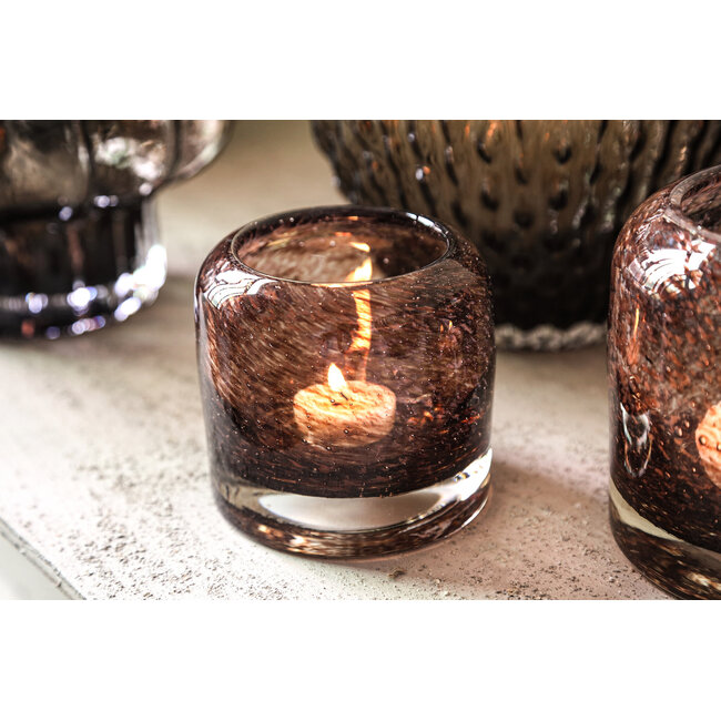 PTMD Jalenn Dark Brown heavy bubble glass tealight M