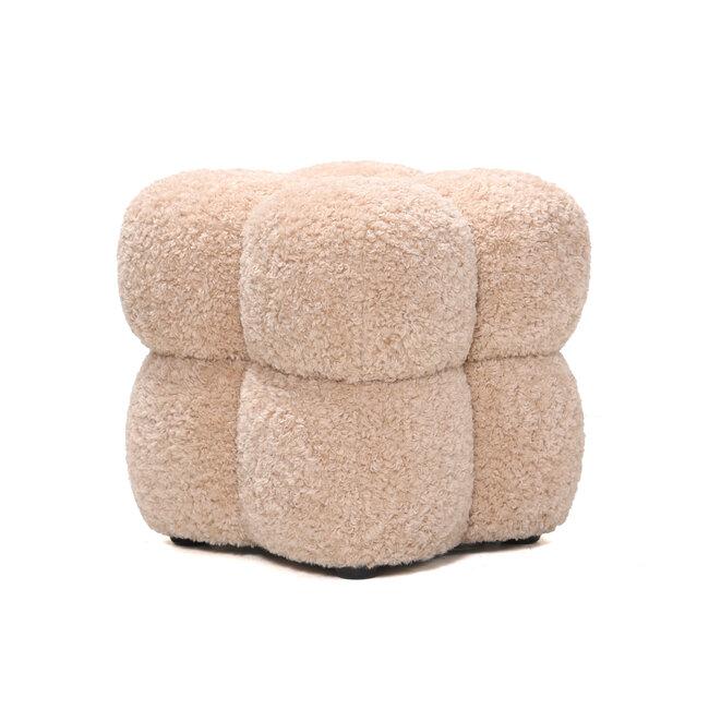PTMD Teddy Beige fabric square pouf