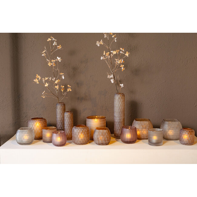 PTMD Aldan Grey round glass handcut striped tealight
