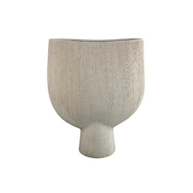 PTMD Tywin Khaki ceramic oval pot on foot fine lines L