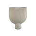 PTMD Tywin Khaki ceramic oval pot on foot fine lines L