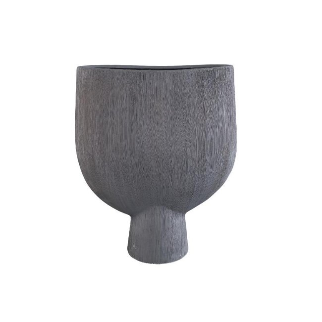 PTMD Tywin Dark Grey ceramic oval pot on foot lines L