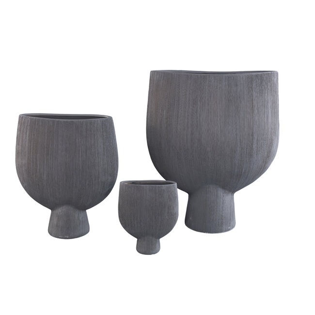 PTMD Tywin Dark Grey ceramic oval pot on foot lines L