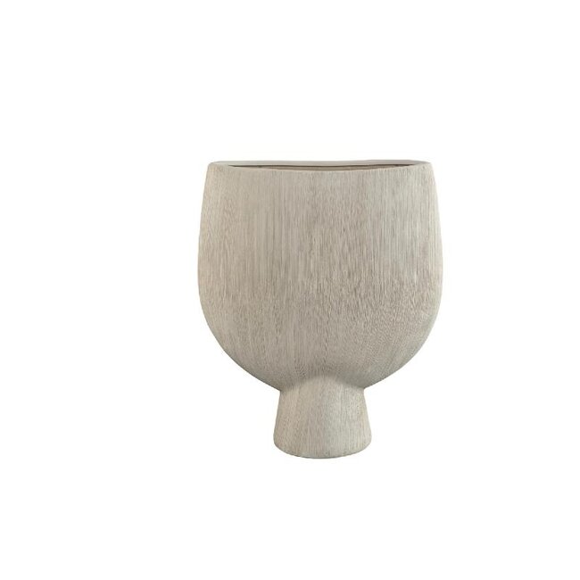 PTMD Tywin Khaki ceramic oval pot on foot fine lines M