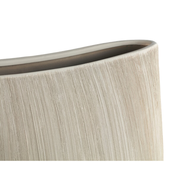 PTMD Tywin Khaki ceramic oval pot on foot fine lines M