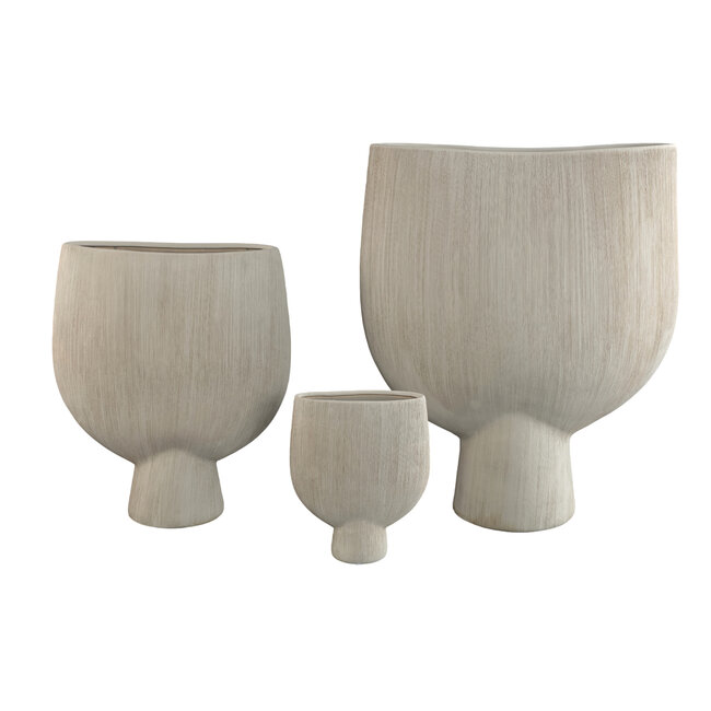 PTMD Tywin Khaki ceramic oval pot on foot fine lines M