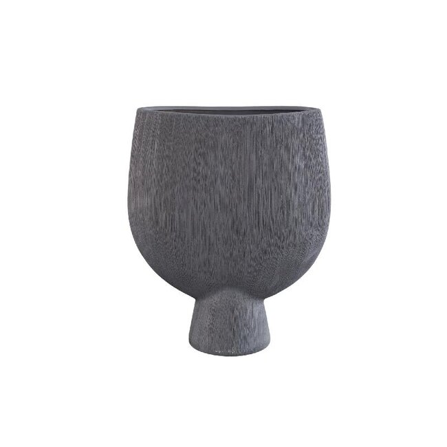 PTMD Tywin Dark Grey ceramic oval pot on foot fine lines M