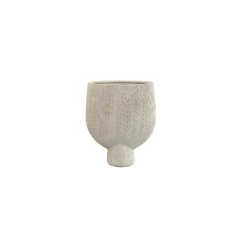 PTMD Tywin Khaki ceramic oval pot on foot fine lines S