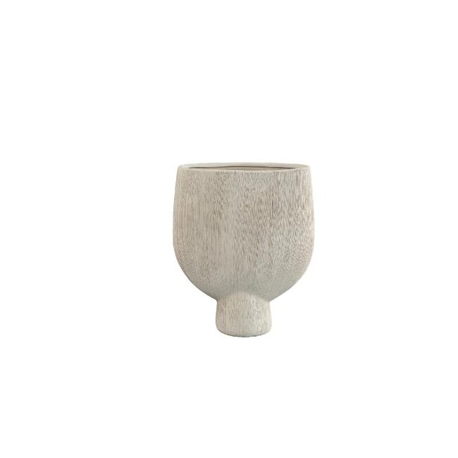 PTMD Tywin Khaki ceramic oval pot on foot fine lines S