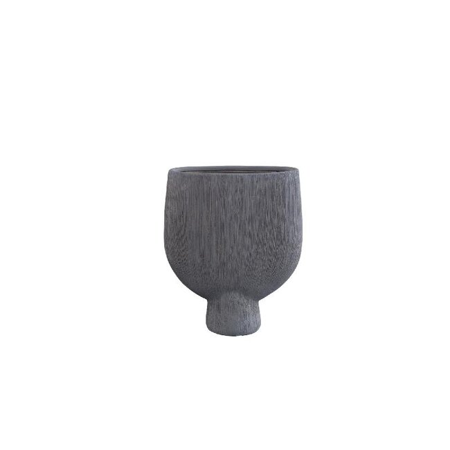 PTMD Tywin Dark Grey ceramic oval pot on foot fine lines S