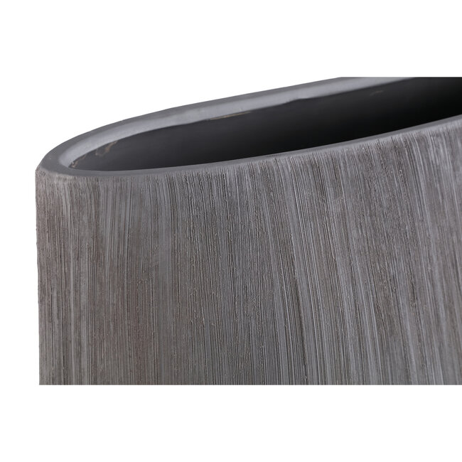 PTMD Tywin Dark Grey ceramic oval pot on foot fine lines S