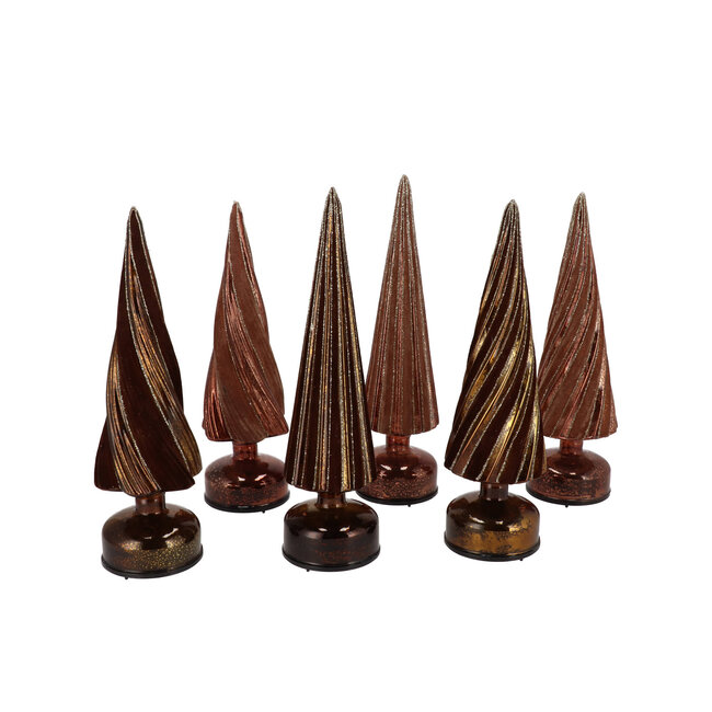 Daan Kromhout Draaiende Glazen Kerstboom Brown 9x33cm met LED Twinkle Swirl
