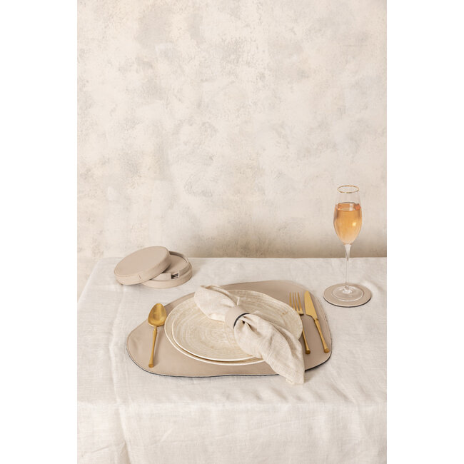 PTMD Delcia Ronde Onderzetters met Doosje – S/6 – Beige Vegan Leer