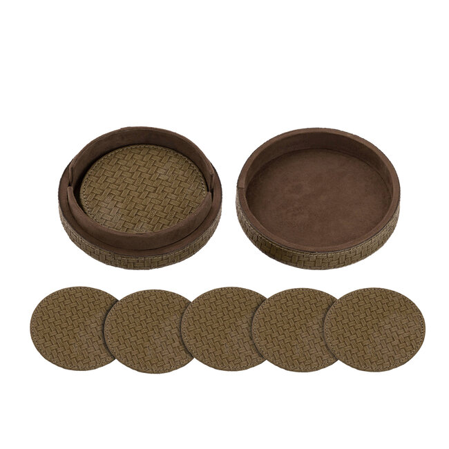 PTMD PTMD Delcia Ronde Onderzetters met Doosje – S/6 – Groen Vegan Leer
