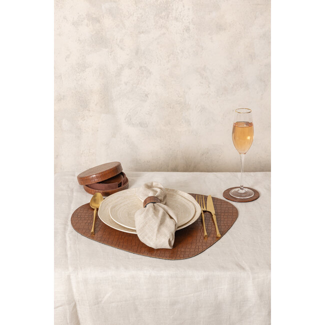 PTMD Delcia Ronde Onderzetters met Doosje – S/6 – Burgundy Vegan Leer