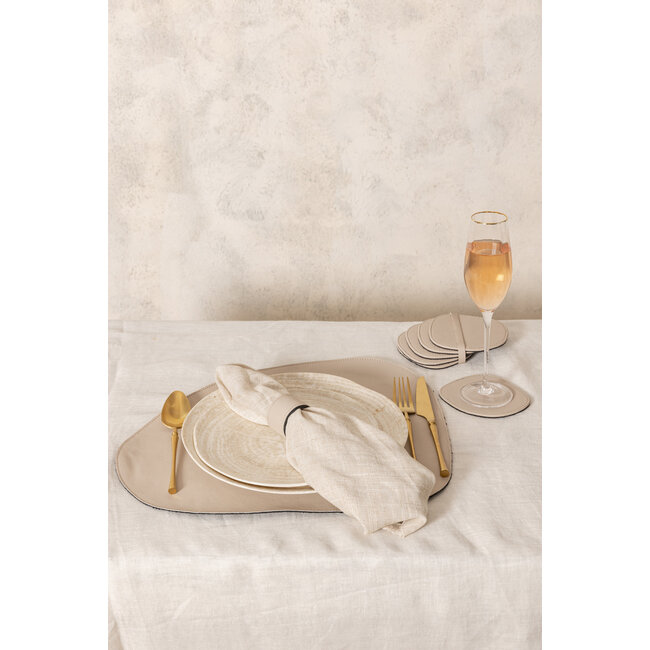 PTMD Delcia Organische Onderzetters - S/6 - Beige Vegan Leer