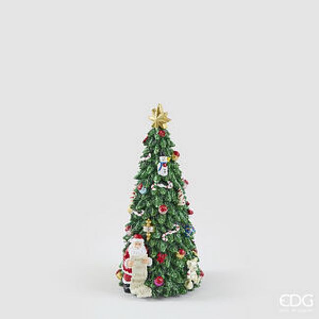 EDG Kerstman bij kerstboom met muziekdoos (Groen/Rood - H22 cm)