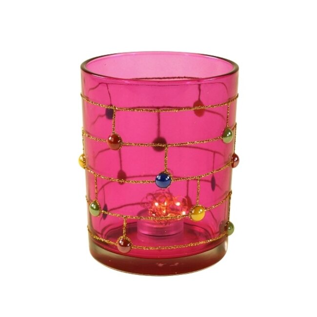 Werner Voß Waxinelichthouder pink with beads and glitter