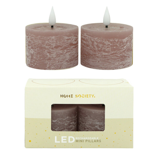 Home Society LED Mini Pillar Dusty Rose Candles Core Recharge Set 2 LED