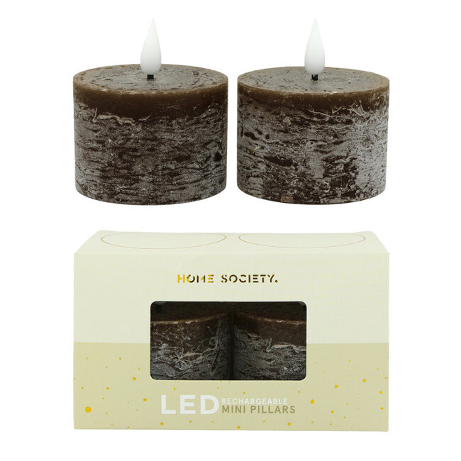 Home Society LED Mini Pillar Dark Brown Candles Core Recharge Set 2 LED