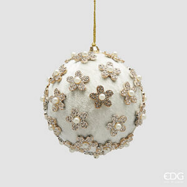 EDG Kerstornament Adornment Ball Flower (Wit/Zilver - Ø10 cm)