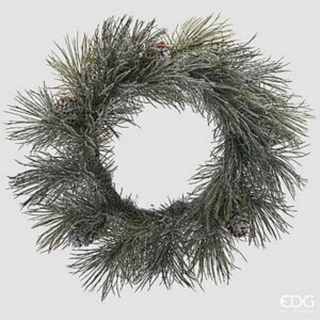 EDG Snowy Pine Wreath met Pine Cones (Wit/Groen - Diameter 60 cm)