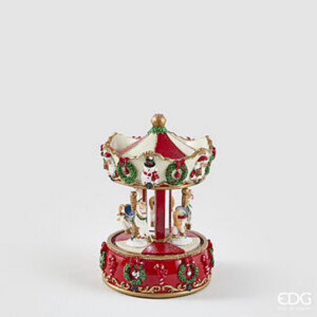 EDG Carrousel met muziekdoos (Wit/Rood - H17 cm)