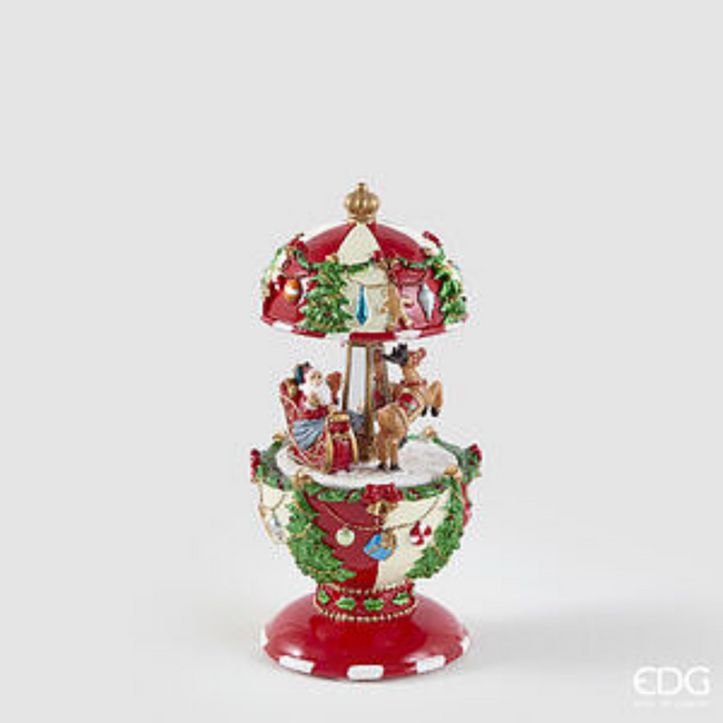 EDG Kerstman in arrenslee met muziekdoos (Groen/Rood - H17 cm)