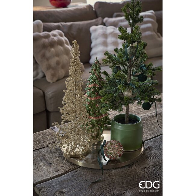 EDG Decoratieve dennenboom glitter Groen Rood  H43 cm