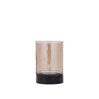 PTMD Keylan Brown luster glass stormlight wooden base S PTMD Keylan Brown luster glass stormlight wooden base S